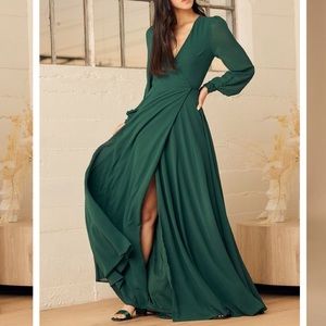 Lulus Dress Large My Whole Heart Green Maxi Romance NWT Elegant Formal Evening